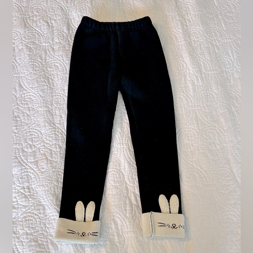 Black Bunny Cuffed Fleece Lined Leggings
